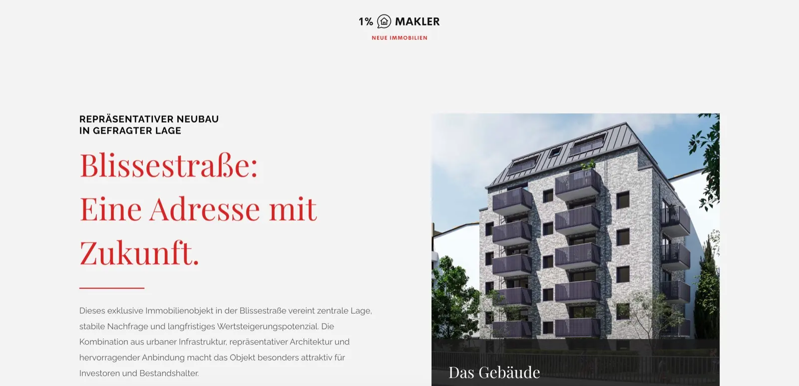 Aufgeschlagenes Exposé mit Titelseite und Gebäudeansicht